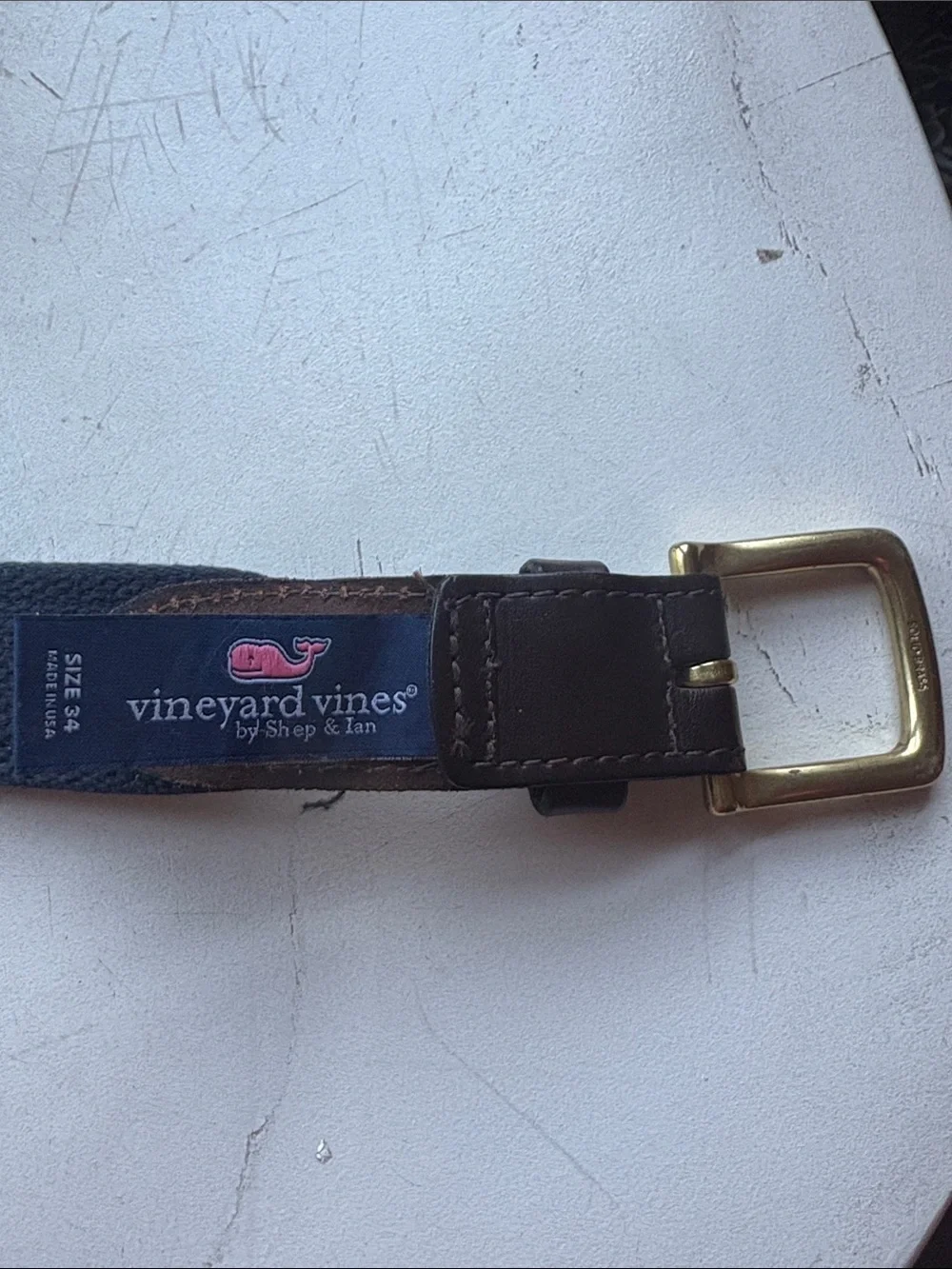 Vineyard Vines Canvas American Flag Belt Leather Buckle Ends